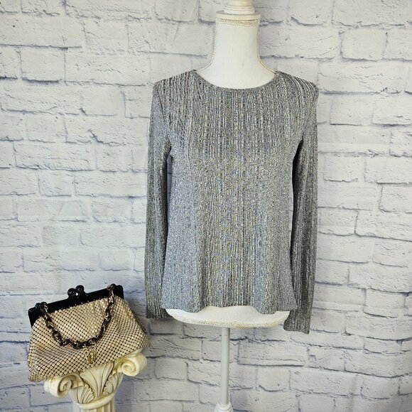 Zara Collection Size Small Gray/Silver Ribbed High-Low Long Sleeve Pullover Top - Picture 1 of 9